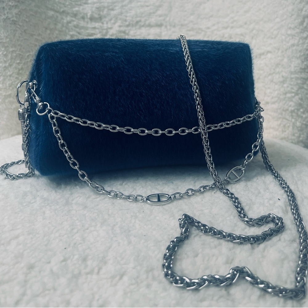 Blue Upcycled Fury Chain Shoulder Bag